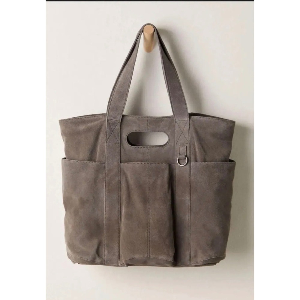 Free People Suede Caravan Tote I $128 Charcoal Gray NWT New Leather Sold Out